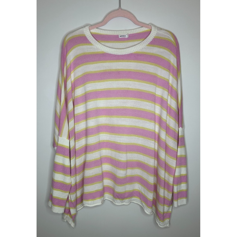 MERSEA Catalina Crewneck Sweater One Size Pink Yellow Striped Oversized Mer Sea - Picture 2 of 12